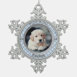 Adorno De Peltre Tipo Copo De Nieve Foto de la primera Navidad del cachorro Huella de