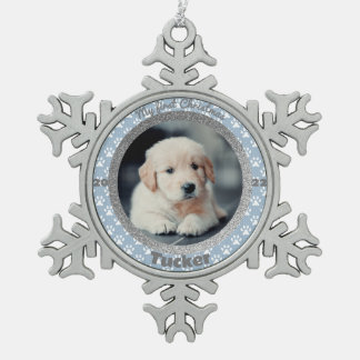 Adorno De Peltre Tipo Copo De Nieve Foto de la primera Navidad del cachorro Huella de