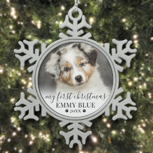 Adorno De Peltre Tipo Copo De Nieve Foto de la primera Navidad del perro con huella de
