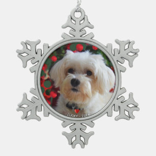 Adorno De Peltre Tipo Copo De Nieve Foto de perro maltés personalizado