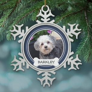 Adorno De Peltre Tipo Copo De Nieve Foto Mascota personalizada con hueso de perro