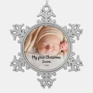 Adorno De Peltre Tipo Copo De Nieve Foto personalizada de bebé de las primeras navidad