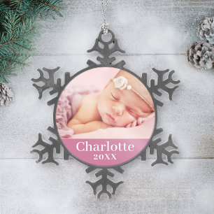 Adorno De Peltre Tipo Copo De Nieve Foto personalizada de bebé niña rosa