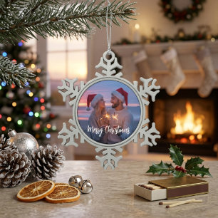 Adorno De Peltre Tipo Copo De Nieve Foto personalizada de Feliz Navidad con copo de ni
