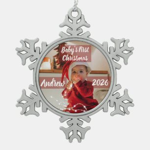 Adorno De Peltre Tipo Copo De Nieve Foto personalizada de la primera Navidad del bebé