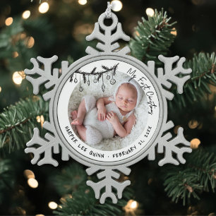 Adorno De Peltre Tipo Copo De Nieve Foto personalizada de la primera Navidad del bebé
