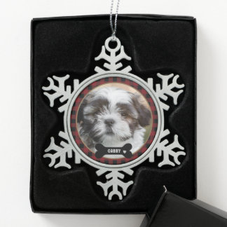 Adorno De Peltre Tipo Copo De Nieve Foto personalizada de mascota Cuadro Escocés Rojo