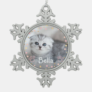 Adorno De Peltre Tipo Copo De Nieve Foto personalizada del gato del mascota