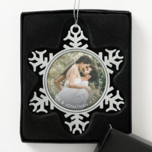 Adorno De Peltre Tipo Copo De Nieve Foto simple de pareja Personalizado y fecha Person
