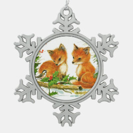 Adorno De Peltre Tipo Copo De Nieve Fox y Bird Disfrutan de Nieve Navidad