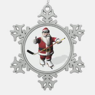 Adorno De Peltre Tipo Copo De Nieve Funny jugador de hockey sobre hielo de Santa Claus