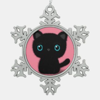 Adorno De Peltre Tipo Copo De Nieve Gatito negro dulce en rosa en colores pastel