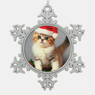 Adorno De Peltre Tipo Copo De Nieve Gatito vintage de Navidad en Santa Hat