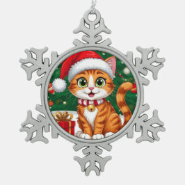 Adorno De Peltre Tipo Copo De Nieve Gato Adorable con Sombrero de Santa y Regalo