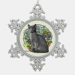 Adorno De Peltre Tipo Copo De Nieve Gato azul ruso con las bayas