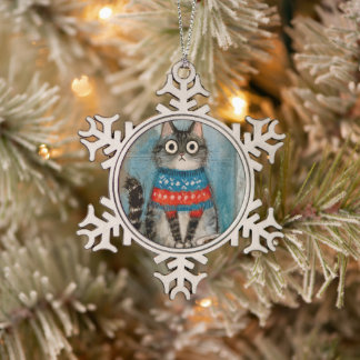 Adorno De Peltre Tipo Copo De Nieve Gato con suéter feo de Navidad caprichoso