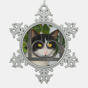 Adorno De Peltre Tipo Copo De Nieve Gato curioso con milagros marco Mascota divertida 