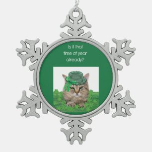Adorno De Peltre Tipo Copo De Nieve Gato gracioso en el Día de San Patricio