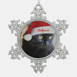 Adorno De Peltre Tipo Copo De Nieve Gato lindo de Navidad con el gorra de Santa,