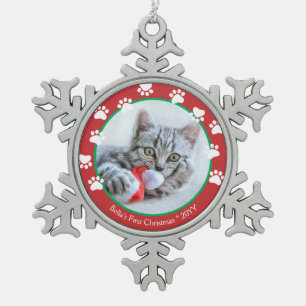 Adorno De Peltre Tipo Copo De Nieve Gato Mascota Adorable Huellas Rojas de Patas Prime