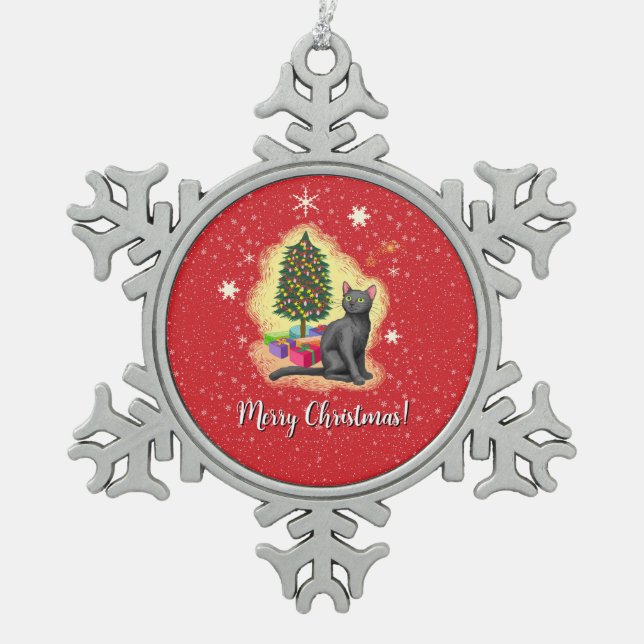 Adorno De Peltre Tipo Copo De Nieve Gato navideño (Anverso)