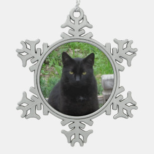 Adorno De Peltre Tipo Copo De Nieve Gato negro con ornamento de ojos verdes