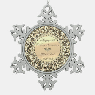 Adorno De Peltre Tipo Copo De Nieve Glitter dorado Diamante Aniversario de bodas númer