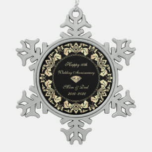 Adorno De Peltre Tipo Copo De Nieve Gold Swirls Diamond 10° Aniversario del Boda