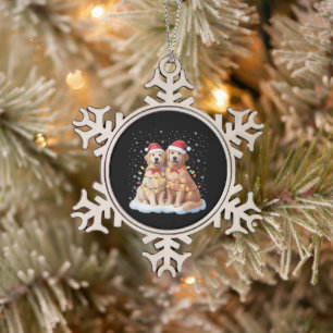 Adorno De Peltre Tipo Copo De Nieve Golden Retriever Navidad Sombrero de Santa Reno 