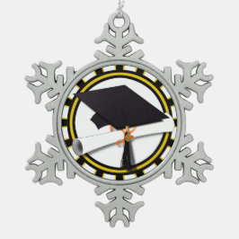 Adorno De Peltre Tipo Copo De Nieve Grad Cap & Diploma con Colores escolares Negro y O
