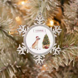 Adorno De Peltre Tipo Copo De Nieve Gran Dane graciosos Navidades perro con árbol