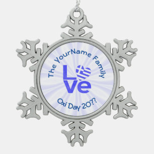 Adorno De Peltre Tipo Copo De Nieve Grecia Corazón Bandera Azul AMOR Personalizado