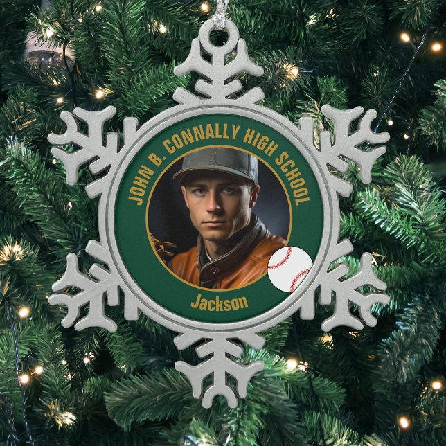 Adorno De Peltre Tipo Copo De Nieve Green Gold Baseball Player Photo High School (Subido por el creador)
