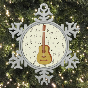 Adorno De Peltre Tipo Copo De Nieve Guitar con notas musicales personalizadas