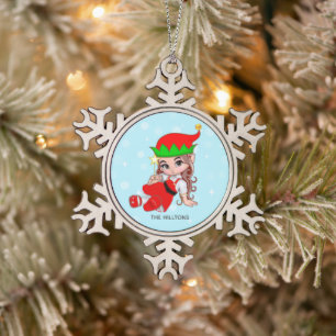 Adorno De Peltre Tipo Copo De Nieve Hada de Navidad elfa sosteniendo una estrella
