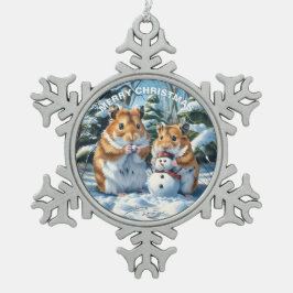 Adorno De Peltre Tipo Copo De Nieve Hamsters y Snowman