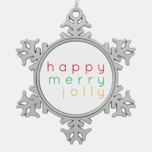 Adorno De Peltre Tipo Copo De Nieve HAPPY MERRY JOLLY Pewter Snowflake Ornament