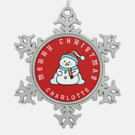 Adorno De Peltre Tipo Copo De Nieve Hombre De Nieve Con Nombre | Roja