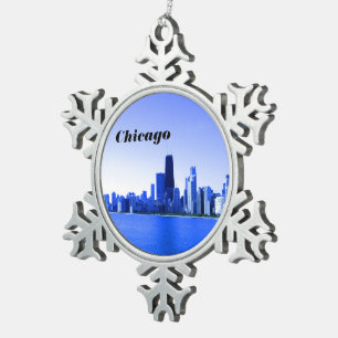 Adorno De Peltre Tipo Copo De Nieve Horizonte de Chicago con toques azulados profundos