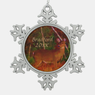 Adorno De Peltre Tipo Copo De Nieve Hunter's Deer, fecha de nombre personalizada