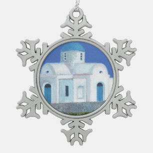 Adorno De Peltre Tipo Copo De Nieve Iglesia chipriota griega azul y blanca
