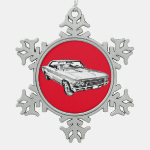 Adorno De Peltre Tipo Copo De Nieve Ilustracion 1966 de Chevy Chevelle SS 396