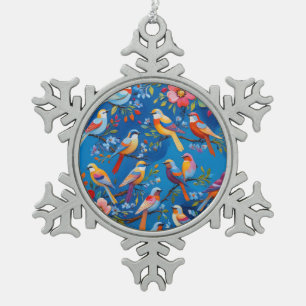 Adorno De Peltre Tipo Copo De Nieve Ilustracion de pájaros cantores coloridos