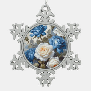 Adorno De Peltre Tipo Copo De Nieve Impresión floral de rosas azules y blancas