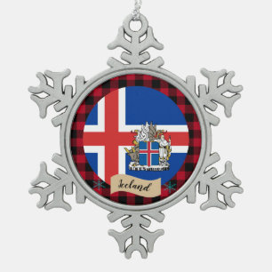 Adorno De Peltre Tipo Copo De Nieve Islandia patriótica, mancha de búfalo, bandera isl