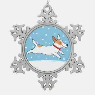 Adorno De Peltre Tipo Copo De Nieve Jack Russell Terrier de invierno - Perro lindo de