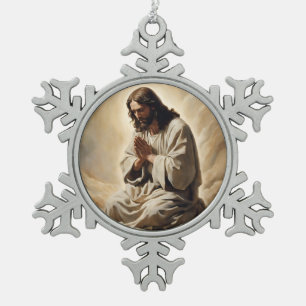 Adorno De Peltre Tipo Copo De Nieve Jesús Orando Ornamento de Navidad