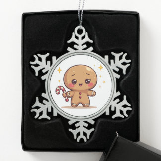 Adorno De Peltre Tipo Copo De Nieve Kawaii Gingerbread Man Cute Christmas Ornament