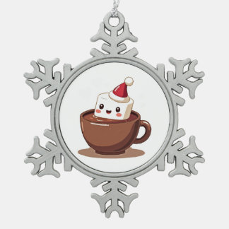 Adorno De Peltre Tipo Copo De Nieve Kawaii Hot Cocoa Mug Smiling Marshmallow Art