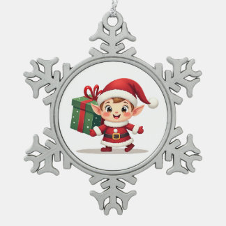 Adorno De Peltre Tipo Copo De Nieve Kawaii Santa's Elf Helper Ornament